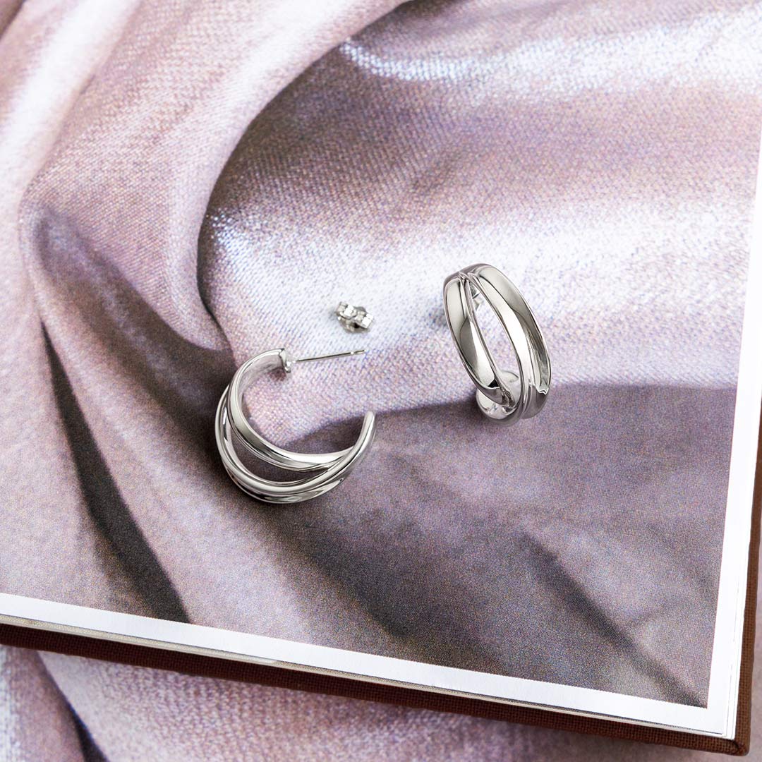 Kit Heath - Serenity Grande Crossover Hoop Earrings - Silver