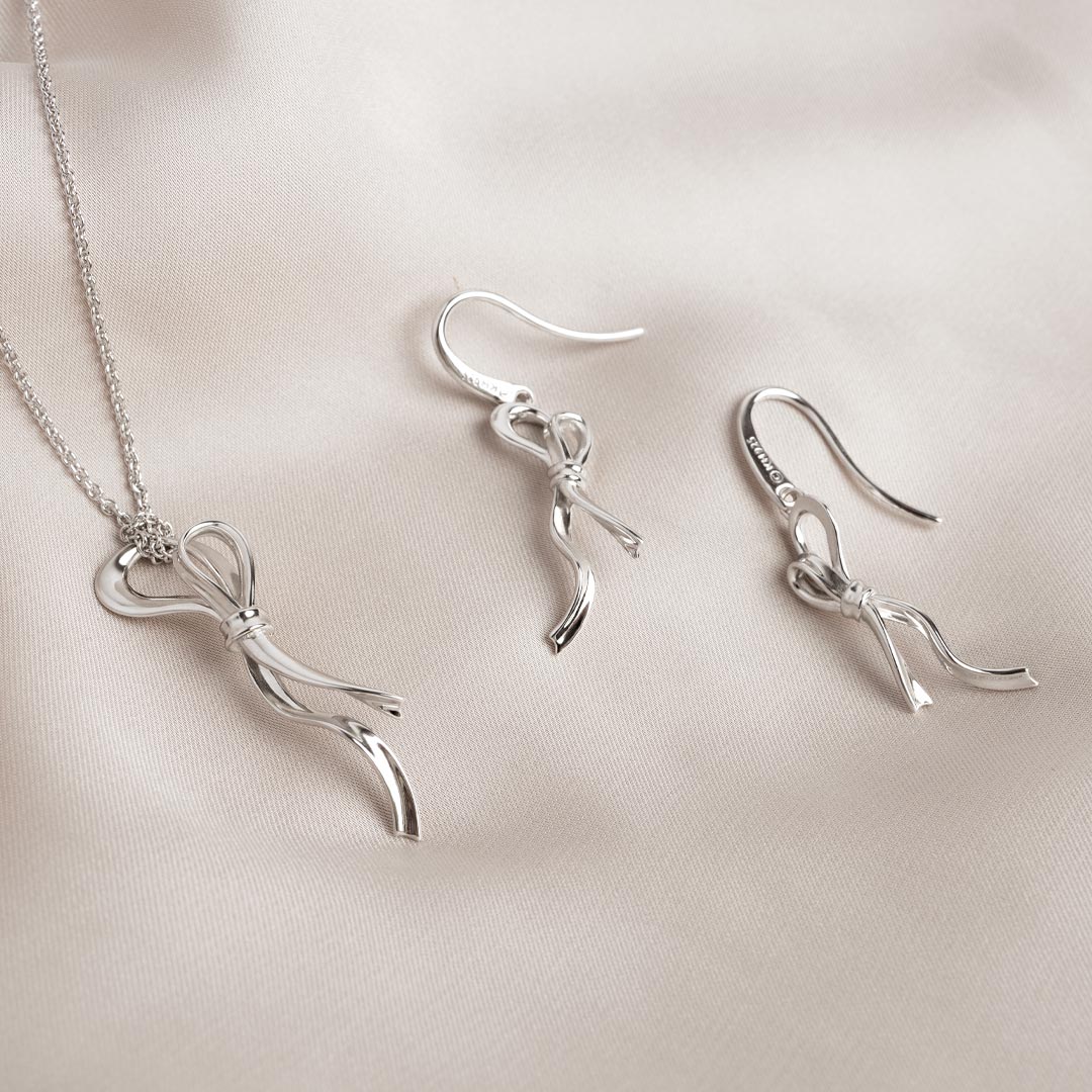 Kit Heath - Serenity Ribbon Bow Loop Drop Earrings - Silver