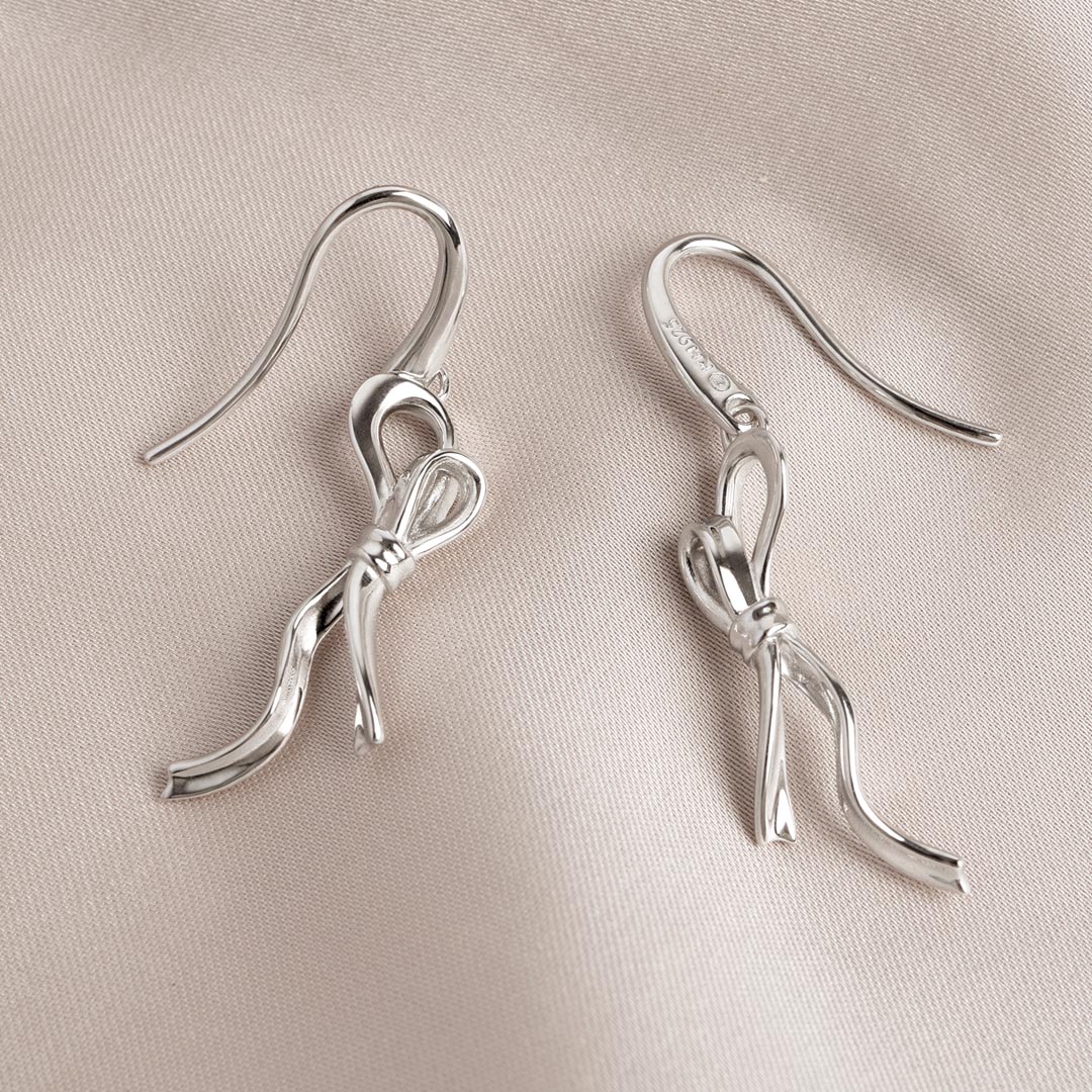 Kit Heath - Serenity Ribbon Bow Loop Drop Earrings - Silver
