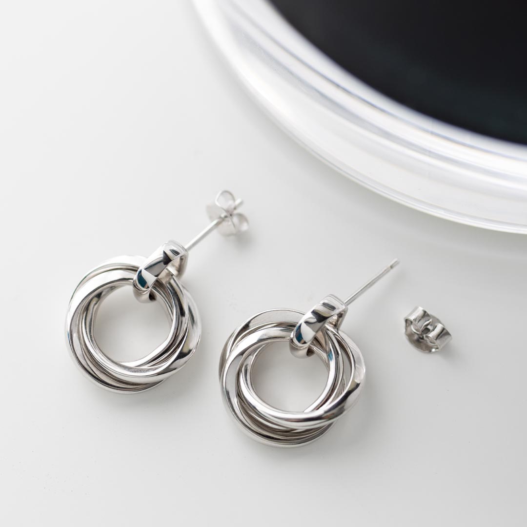 Kit Heath - Bevel Trilogy Grande Link Stud Earrings - Silver