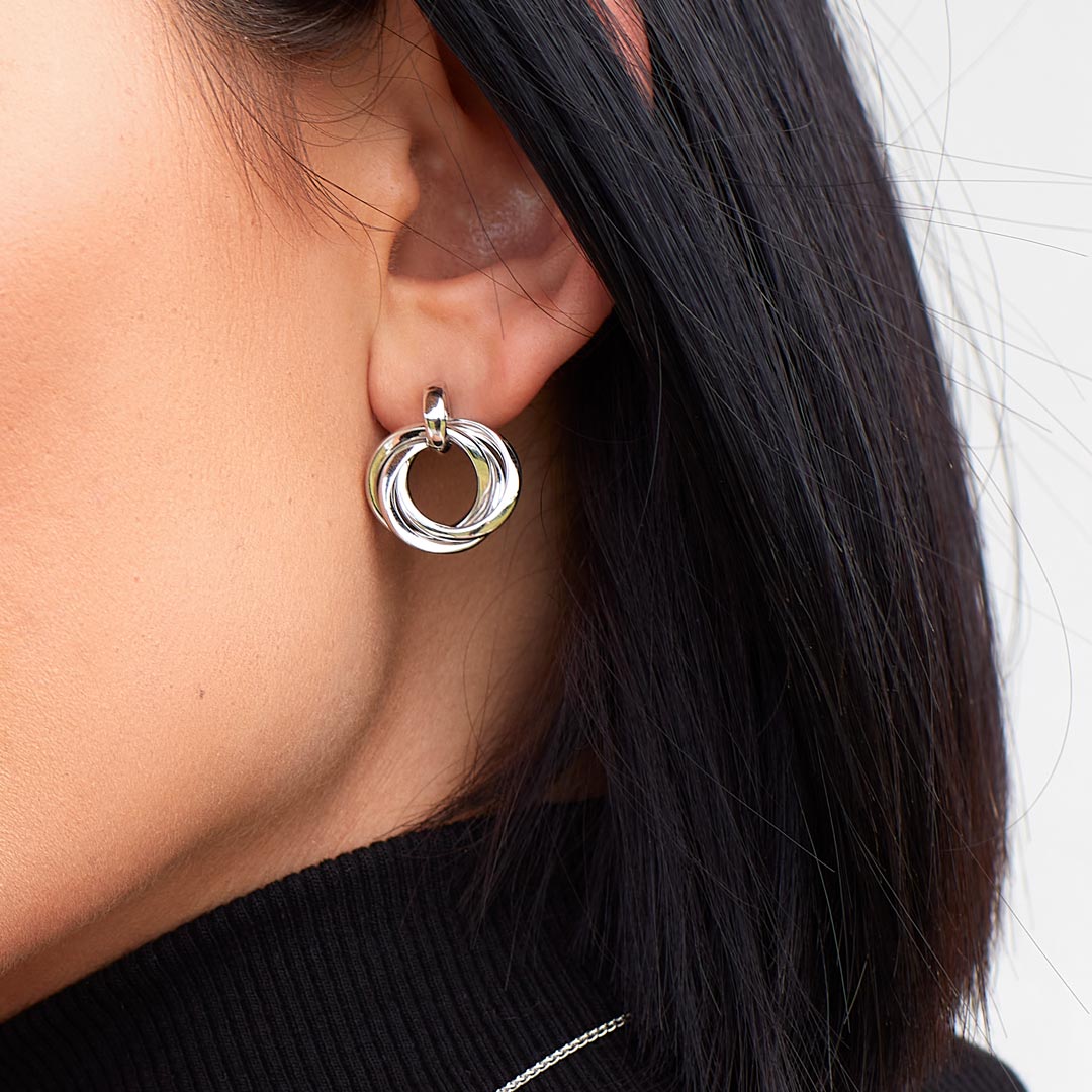 Kit Heath - Bevel Trilogy Grande Link Stud Earrings - Silver