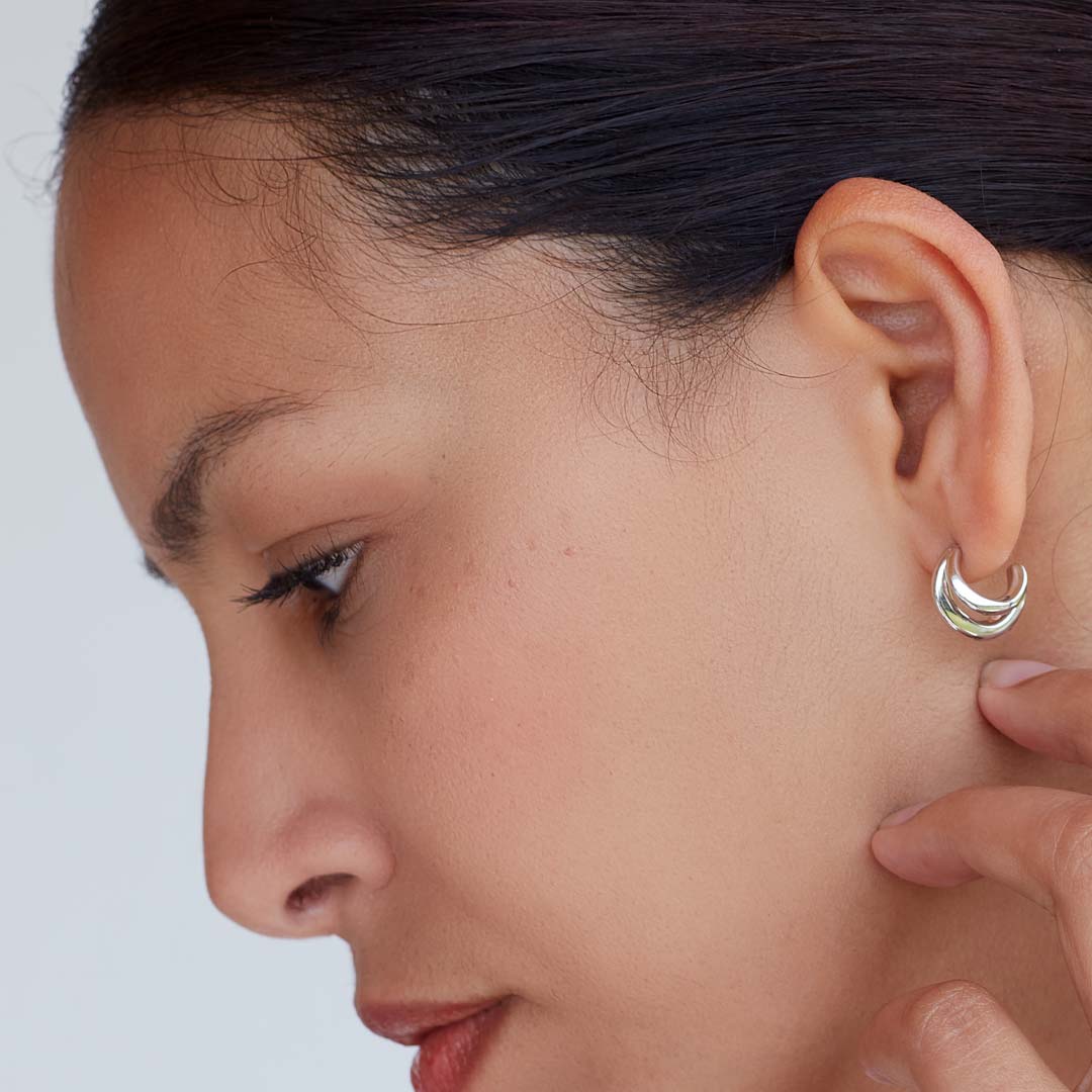 Kit Heath - Bevel Cirque Link Twin Hoop Earrings - Silver