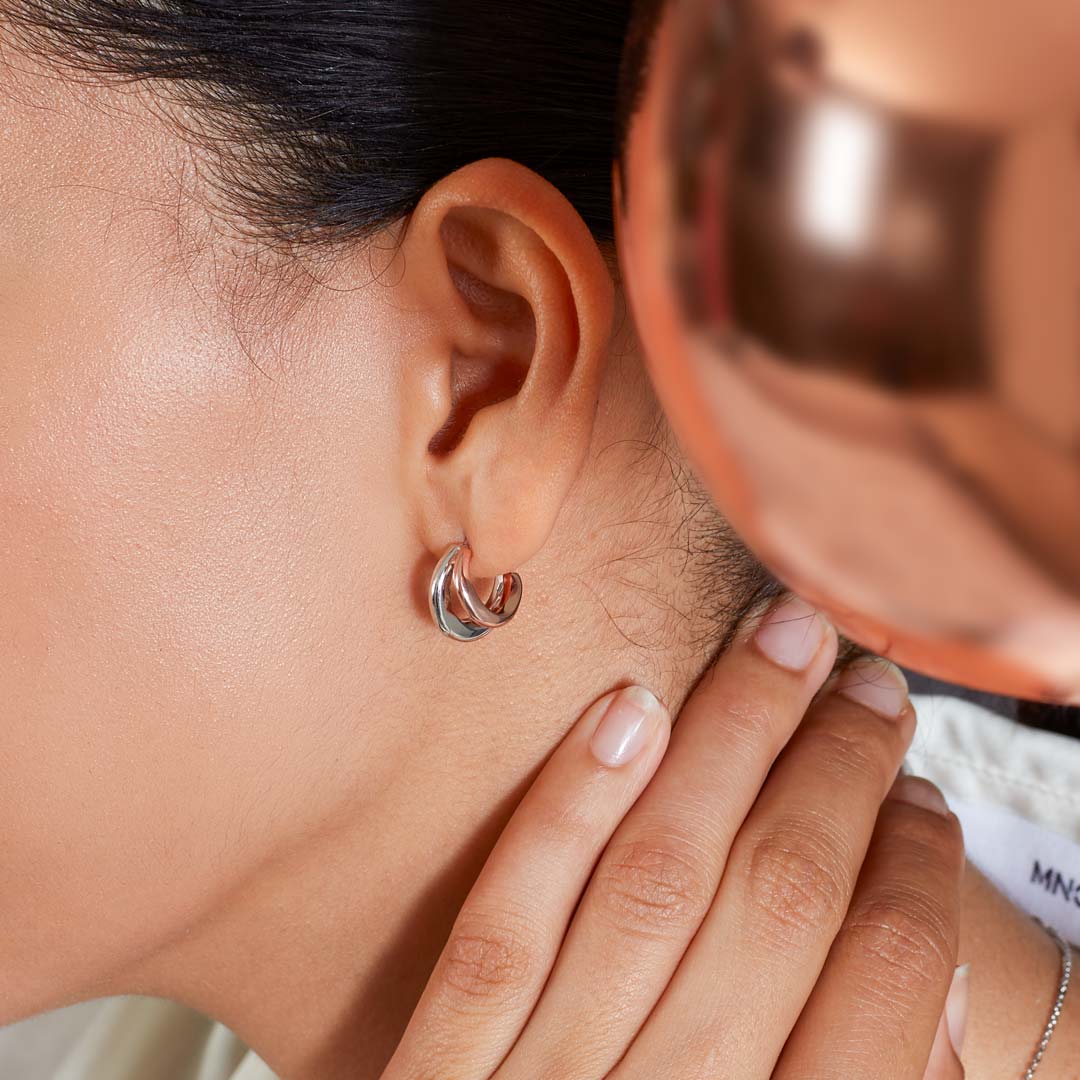Kit Heath - Bevel Cirque Link Blush Twin Hoop Earrings - Silver