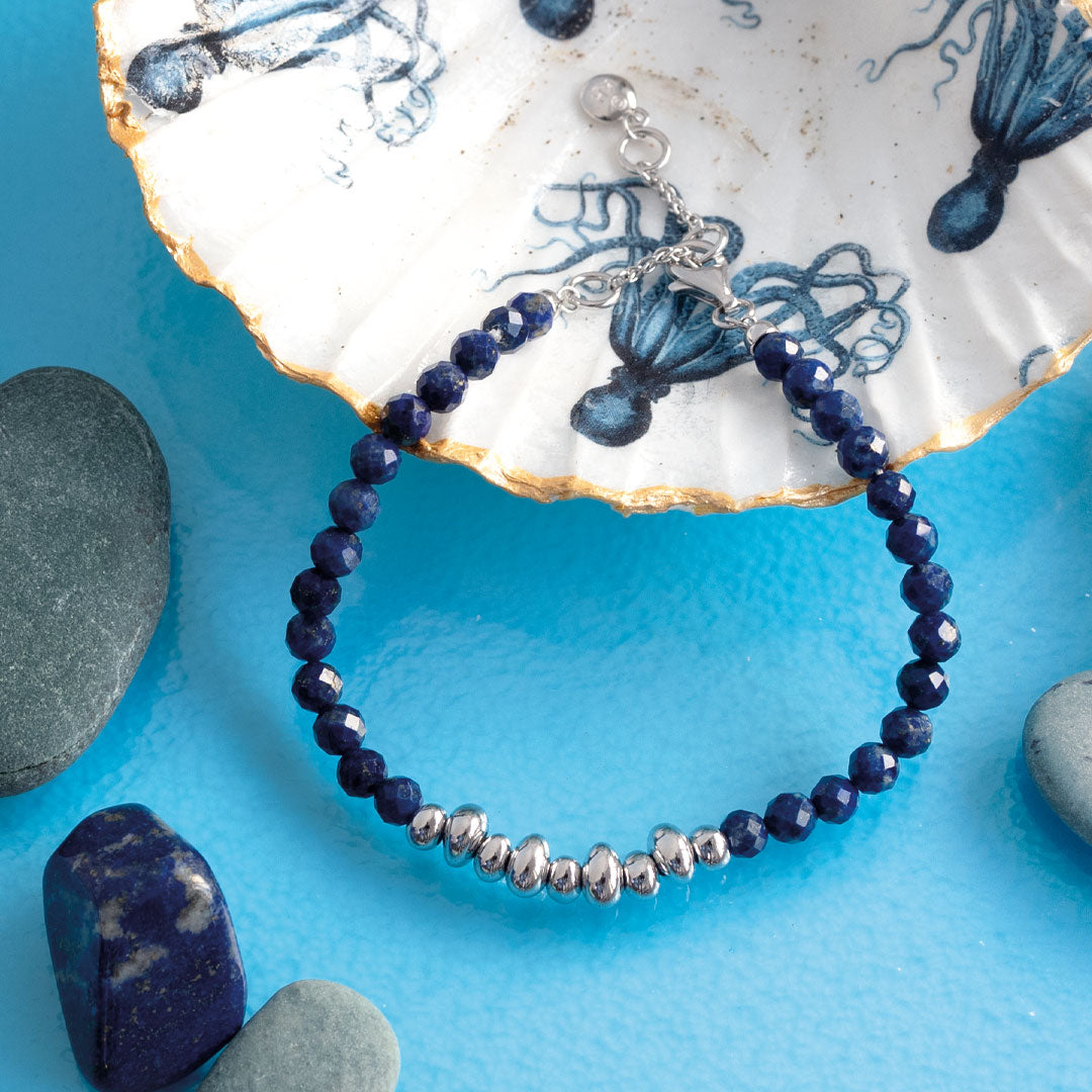 Kit Heath - Coast Tumble Azure Lapis Lazuli Gemstone Beaded Bracelet - Silver