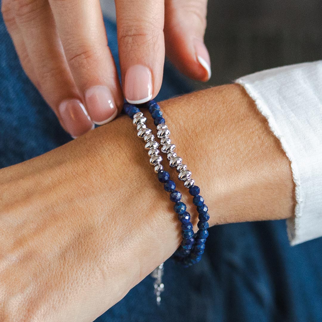 Kit Heath - Coast Tumble Azure Lapis Lazuli Gemstone Beaded Bracelet - Silver