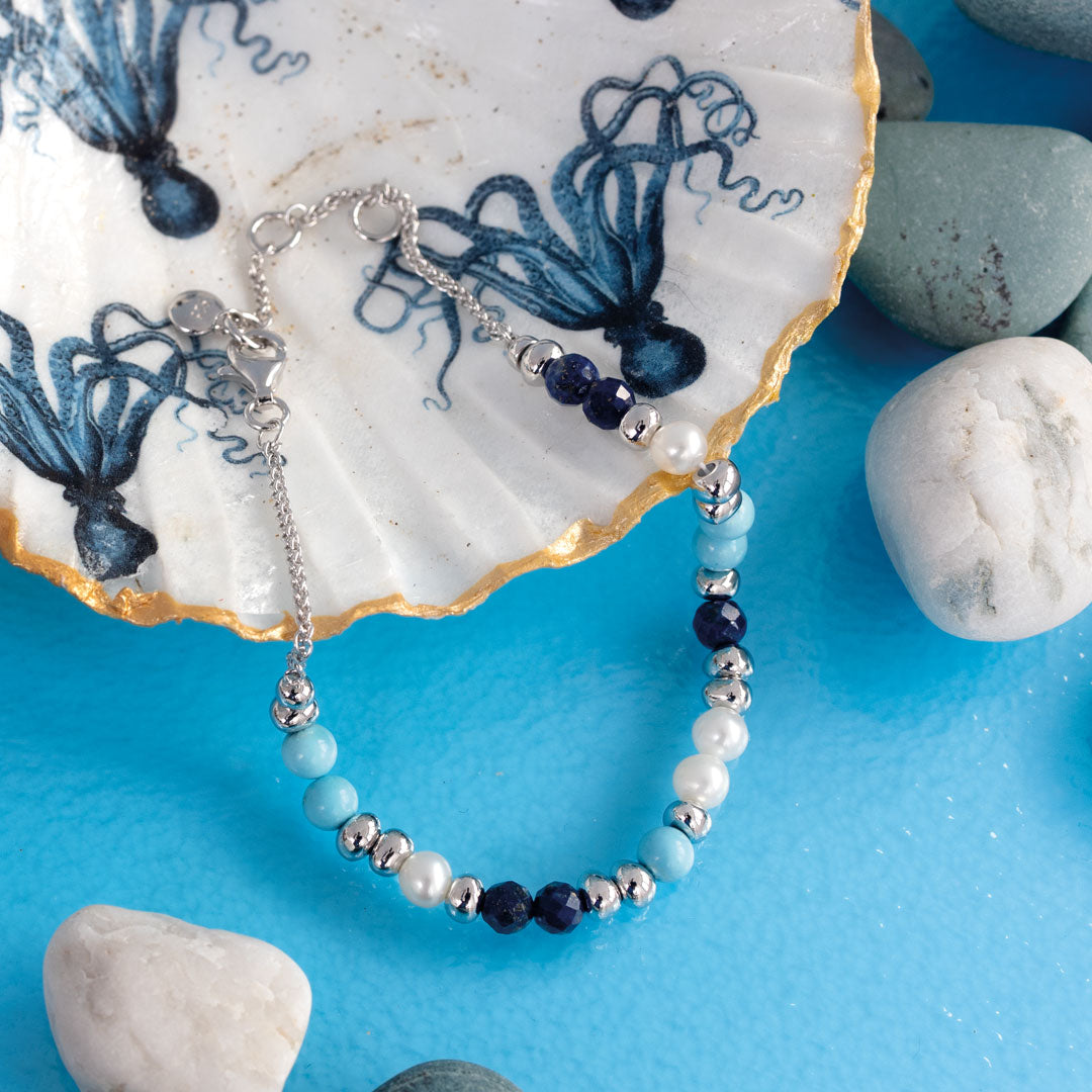 Kit Heath - Coast Tumble Azure Multi Gemstone Beaded Bracelet - Silver