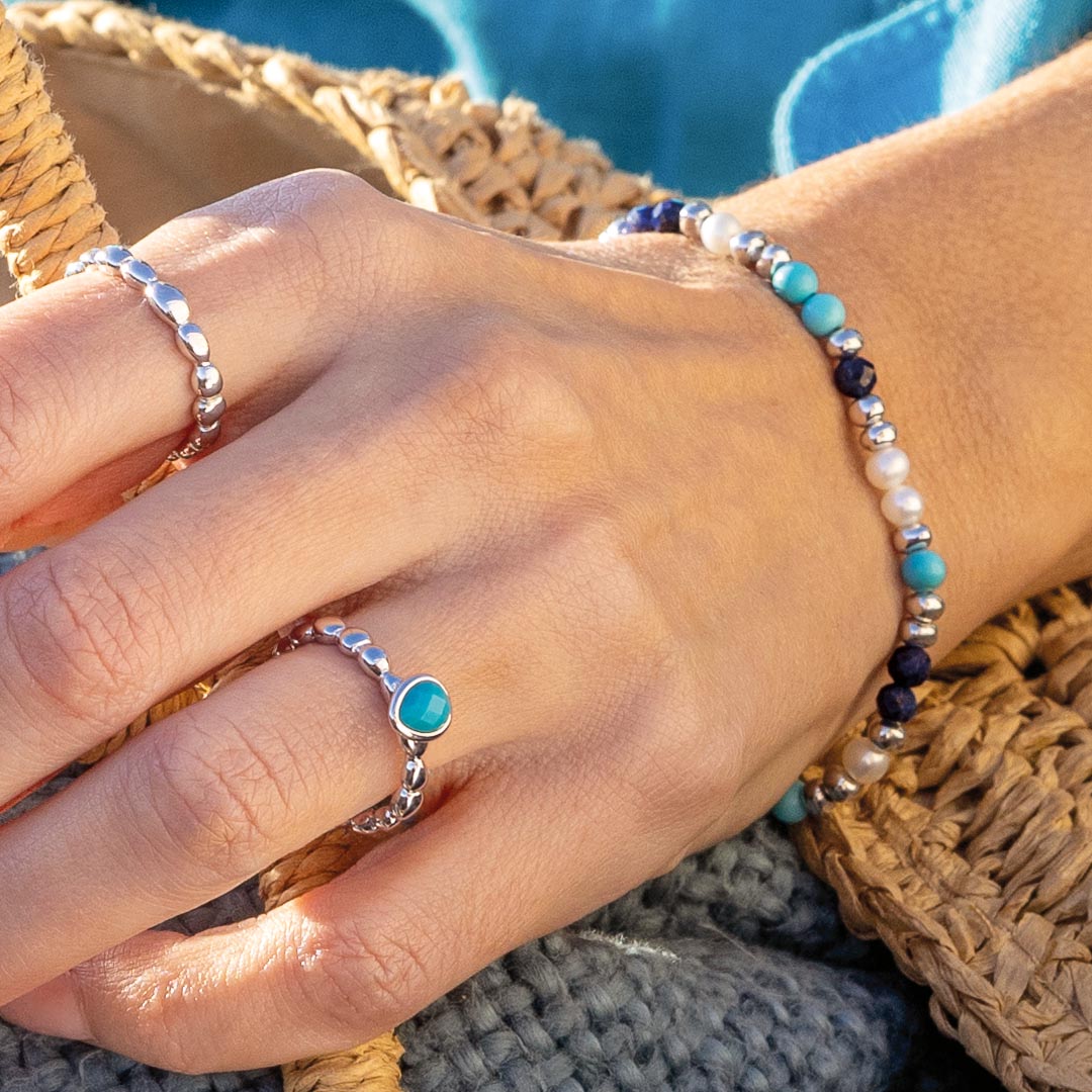 Kit Heath - Coast Tumble Azure Multi Gemstone Beaded Bracelet - Silver