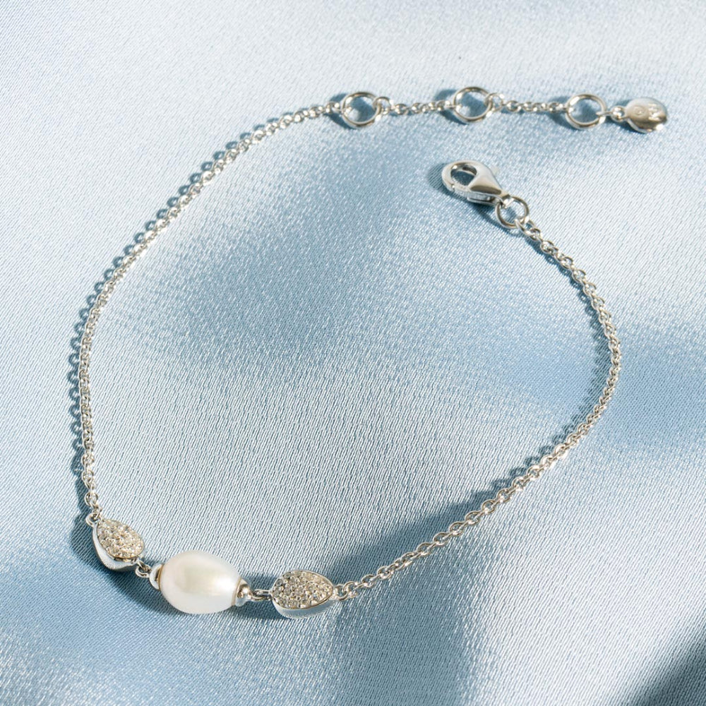 Kit Heath - Coast Pebble Glisten Pavé & Pearl Bracelet - Silver