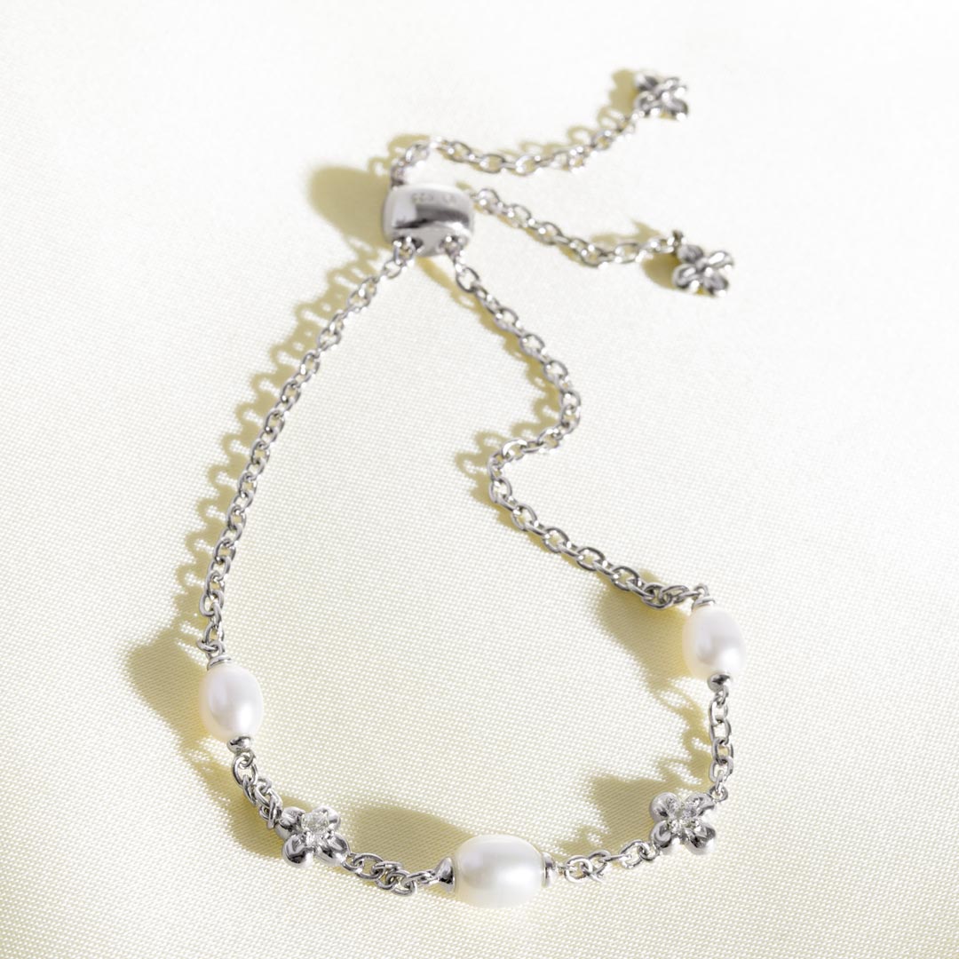 Kit Heath - Blossom Flyte Honey Flower Pearl Toggle Bracelet - Silver