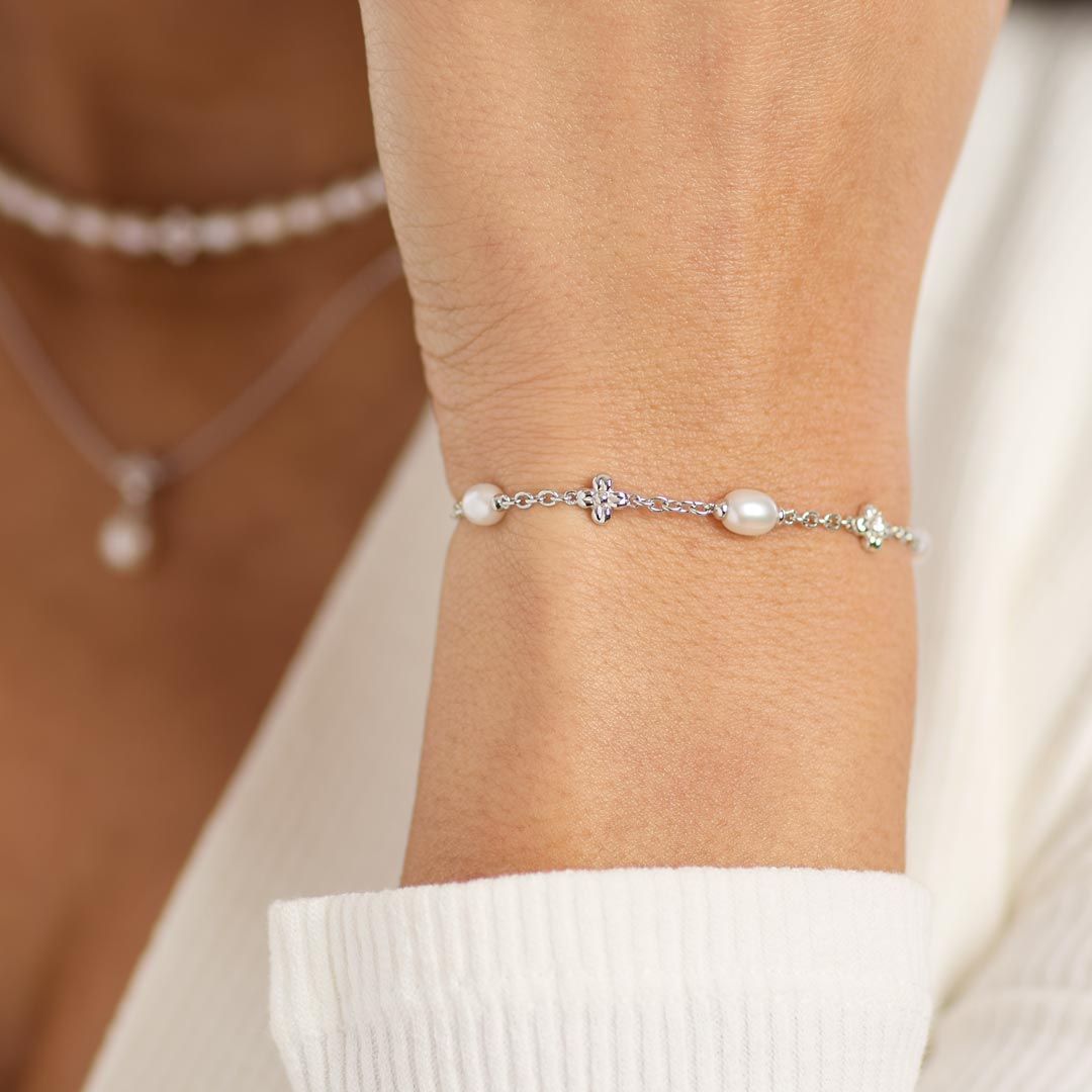 Kit Heath - Blossom Flyte Honey Flower Pearl Toggle Bracelet - Silver