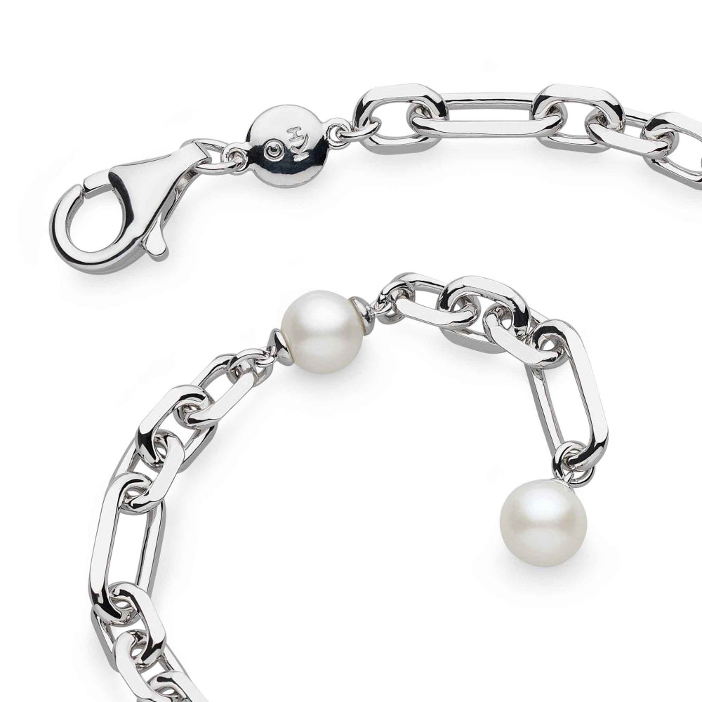 Kit Heath - Revival Figaro Pearl Chain Link Bracelet - Silver