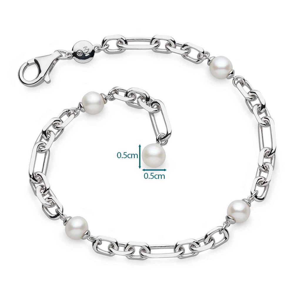 Kit Heath - Revival Figaro Pearl Chain Link Bracelet - Silver