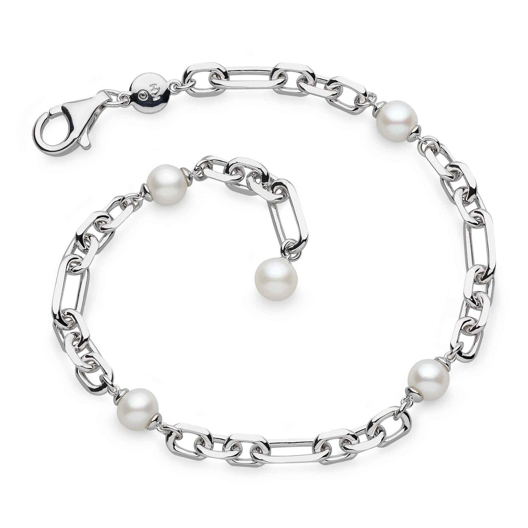 Kit Heath - Revival Figaro Pearl Chain Link Bracelet - Silver