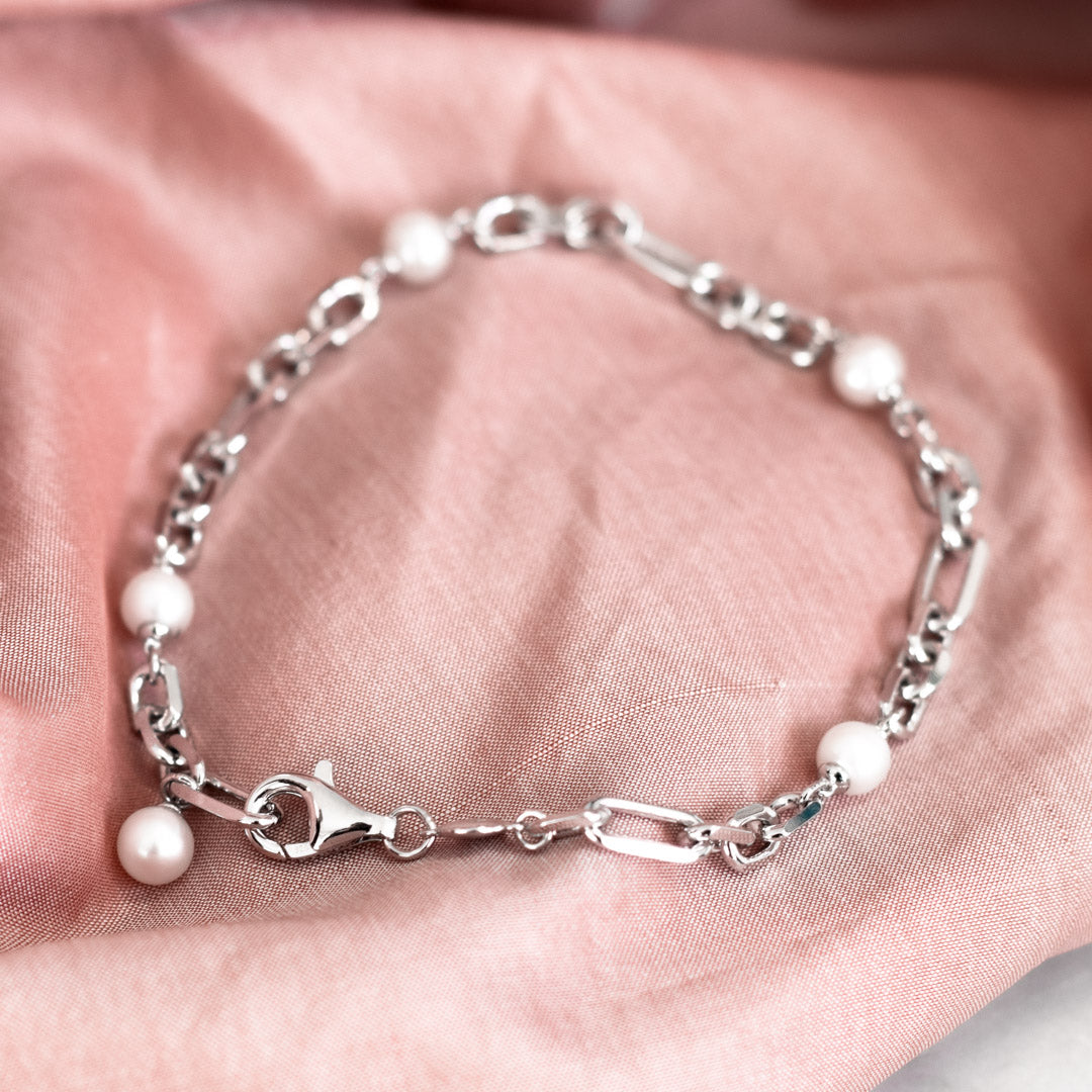 Kit Heath - Revival Figaro Pearl Chain Link Bracelet - Silver