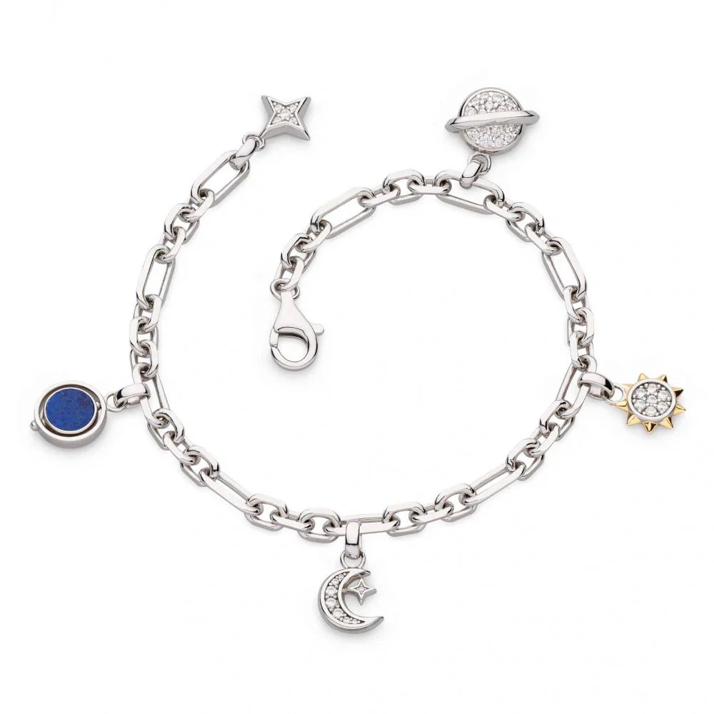 Kit Heath - Céleste Lapis Multi Charm Figaro Bracelet - Silver