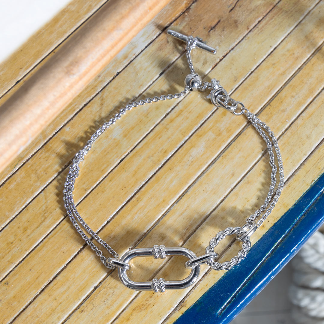 Kit Heath - Marina Rope Link Duo Grande Twin Chain Slider Bracelet - Silver