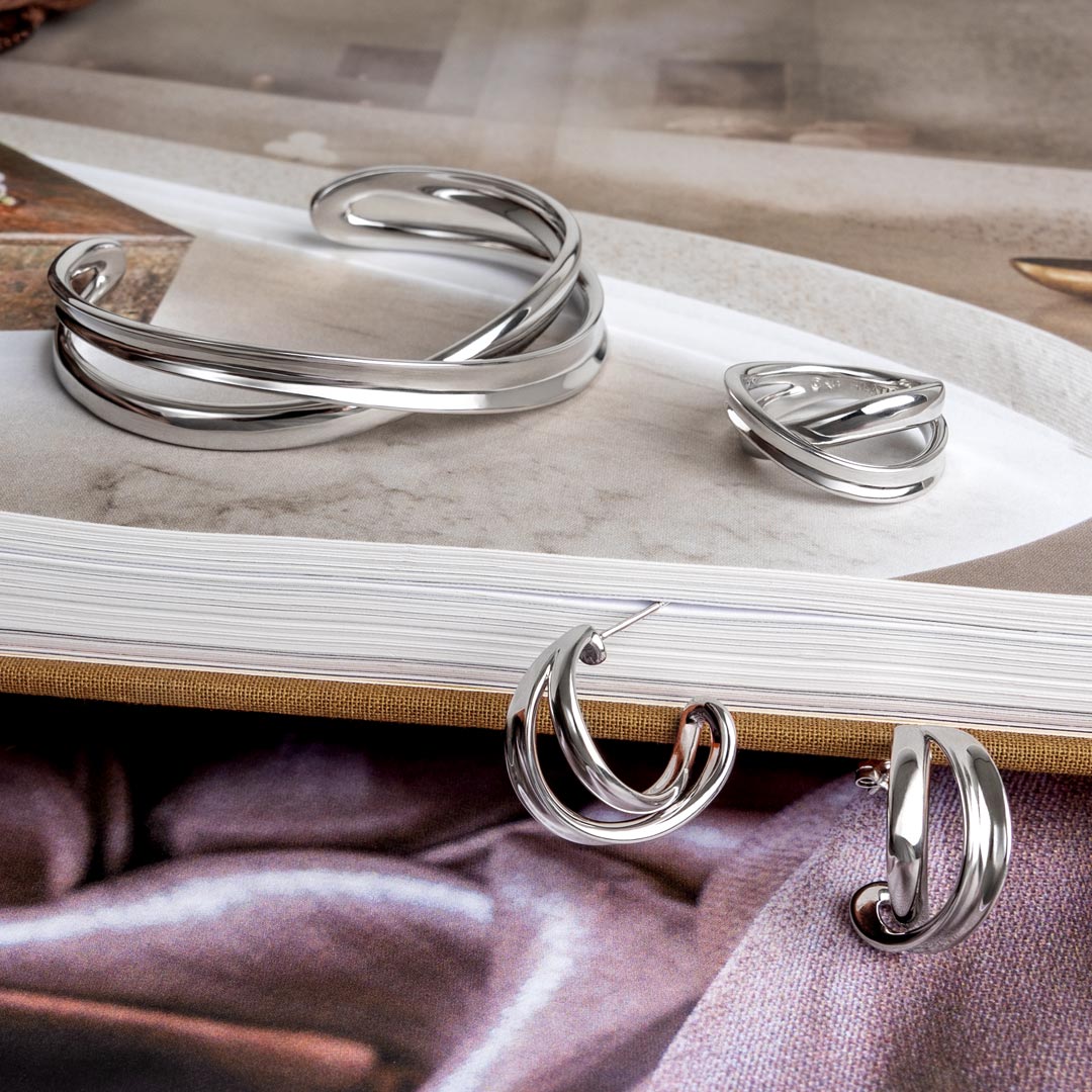 Kit Heath - Serenity Grande Crossover Cuff Bangle - Silver