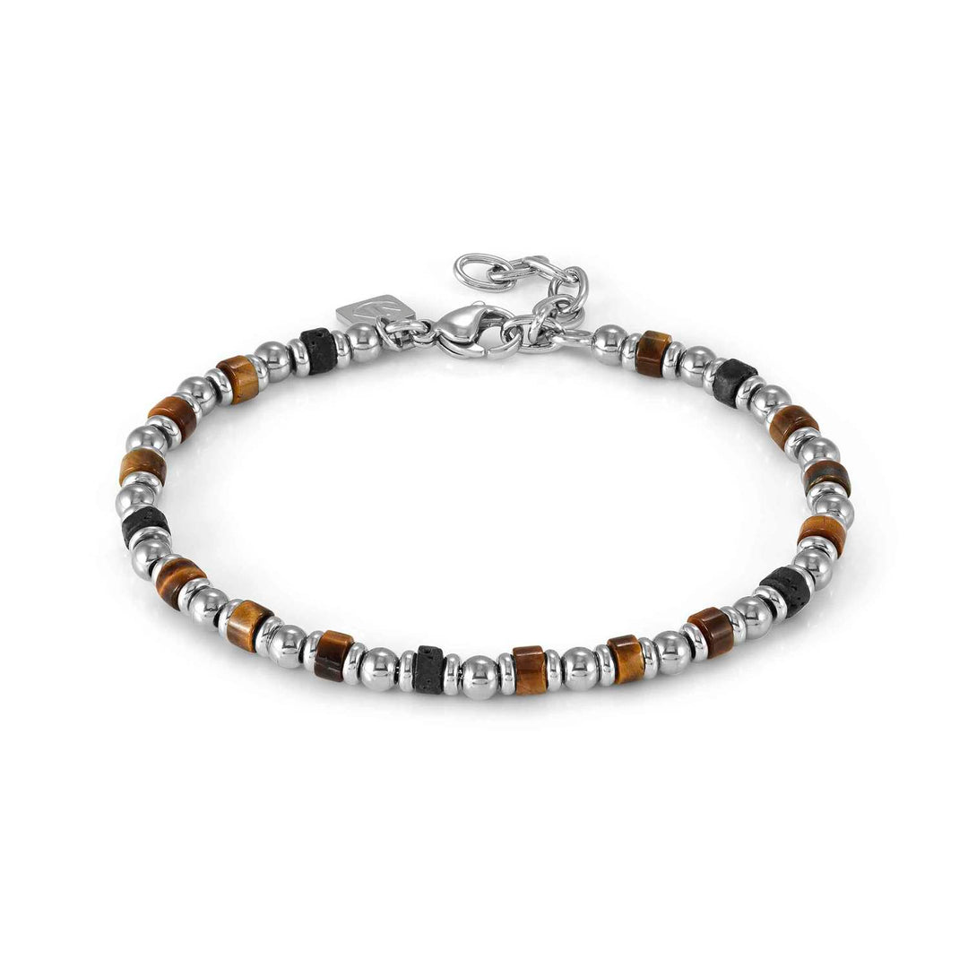 Nomination - Instinct Steel Tiger's Eye & Lava Stone Sea Bracelet - Silver
