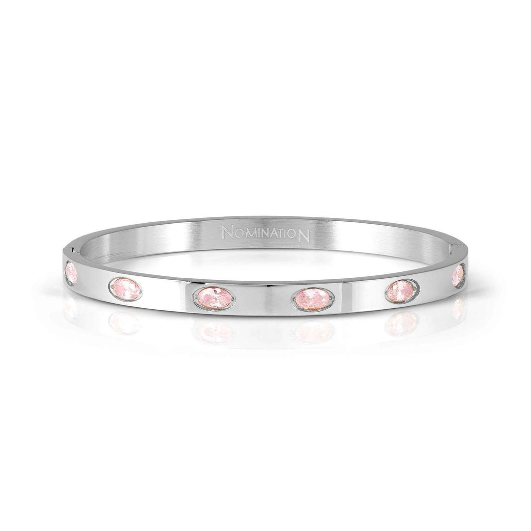 Nomination - Pretty Bangles Stainless Steel Pink Oval CZ Bangle - Silver