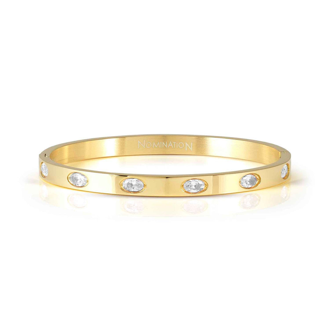 Nomination - Pretty Bangles Stainless Steel Gold Plated Oval CZ Bangle - Gold
