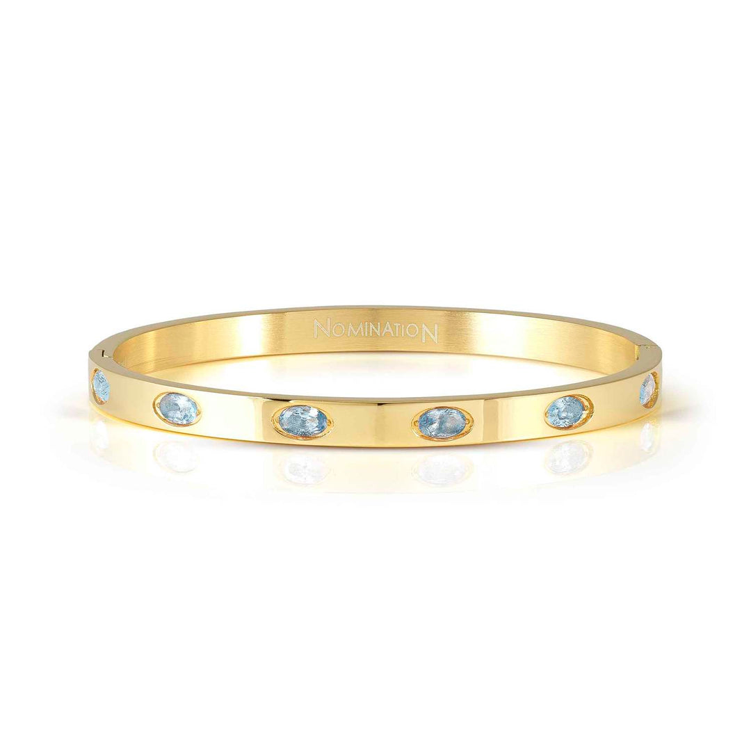 Nomination - Pretty Bangles Stainless Steel Gold Plated Blue Oval CZ Bangle - Gold