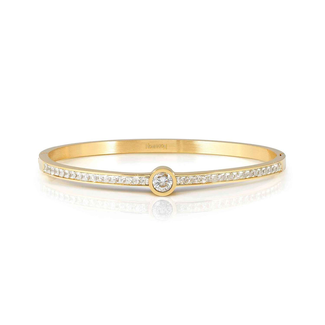 Nomination - Pretty Bangles Stainless Steel Gold Plated Central CZ Pave Bangle - Gold