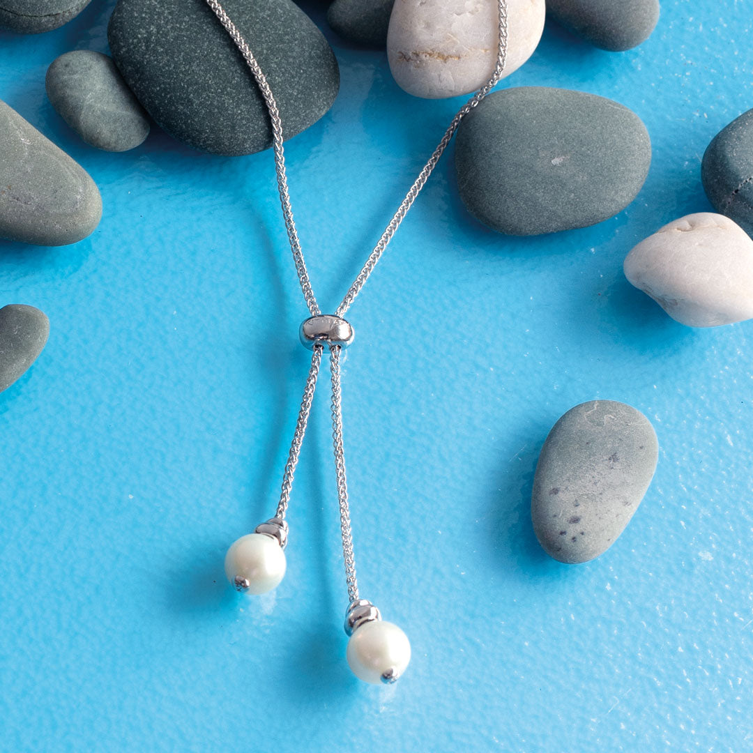 Kit Heath - Coast Tumble Pearl Lariat Necklace - Silver