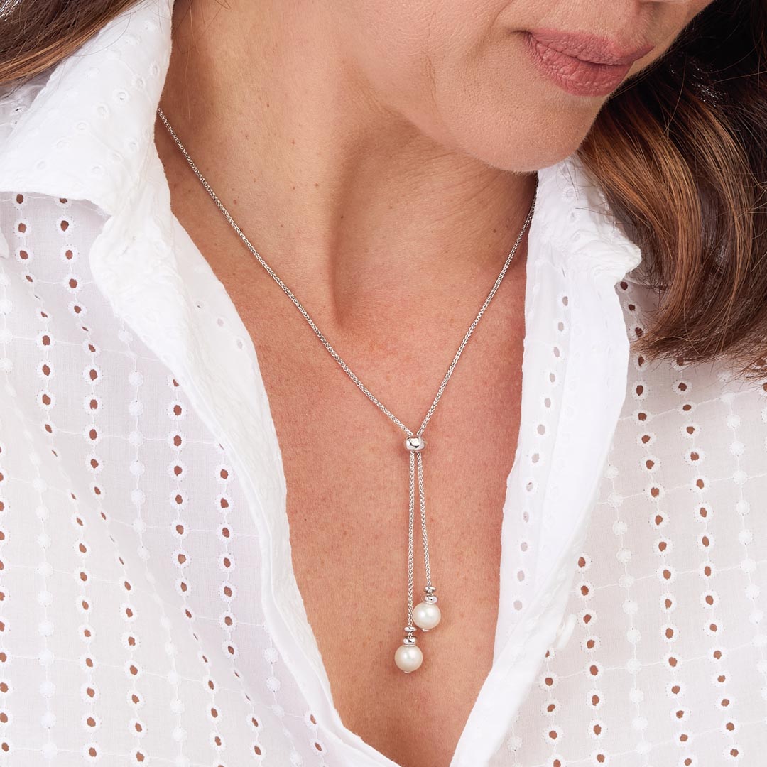 Kit Heath - Coast Tumble Pearl Lariat Necklace - Silver