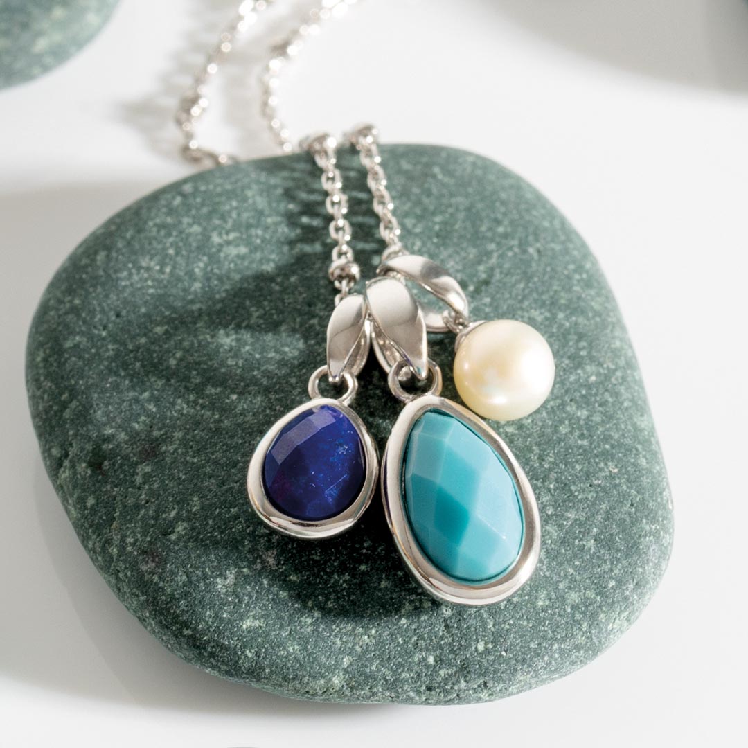 Kit Heath - Coast Pebble Azure Gemstone Trio Pendant Necklace - Silver