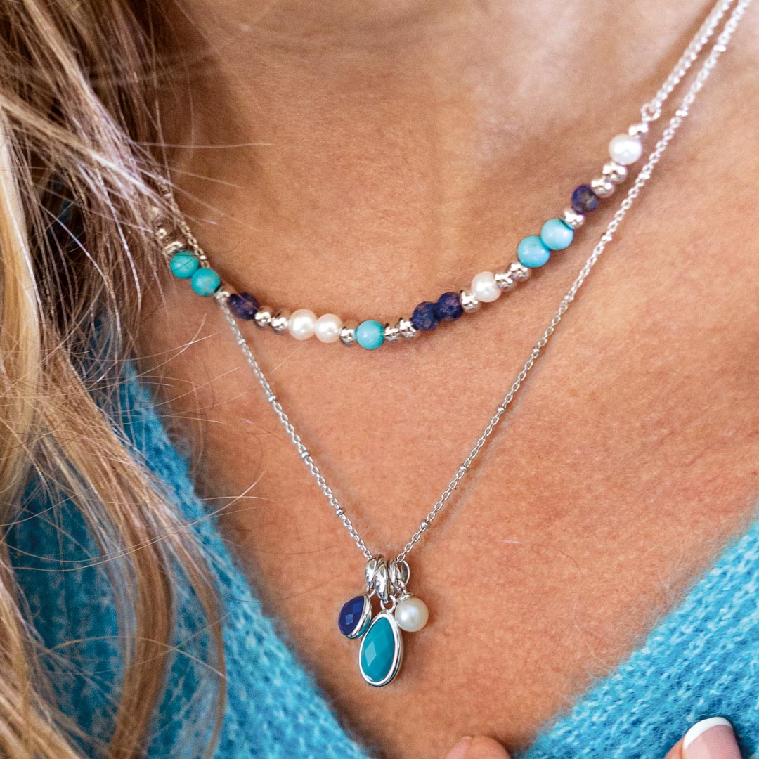 Kit Heath - Coast Pebble Azure Gemstone Trio Pendant Necklace - Silver