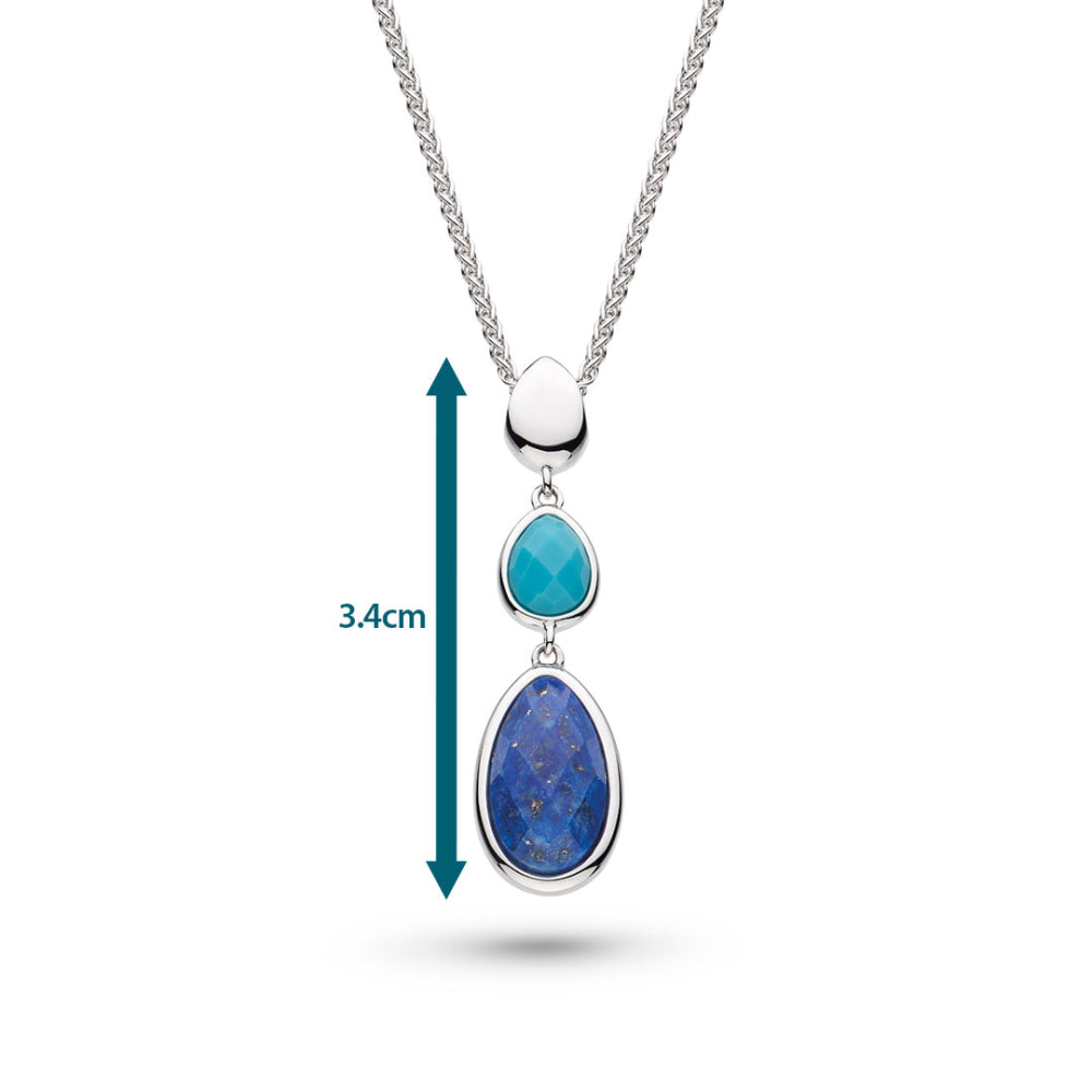 Kit Heath - Coast Pebble Azure Gemstone Trio Droplet Necklace - Silver