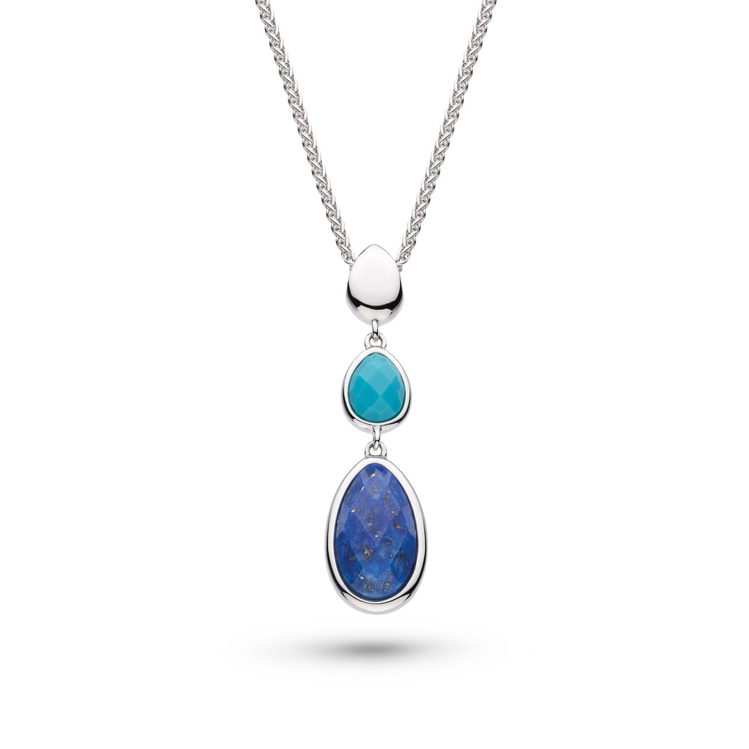 Kit Heath - Coast Pebble Azure Gemstone Trio Droplet Necklace - Silver