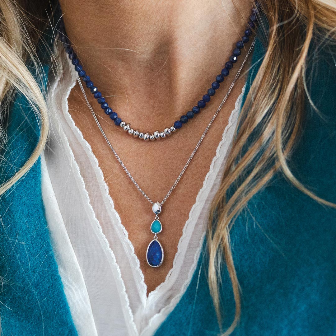 Kit Heath - Coast Pebble Azure Gemstone Trio Droplet Necklace - Silver