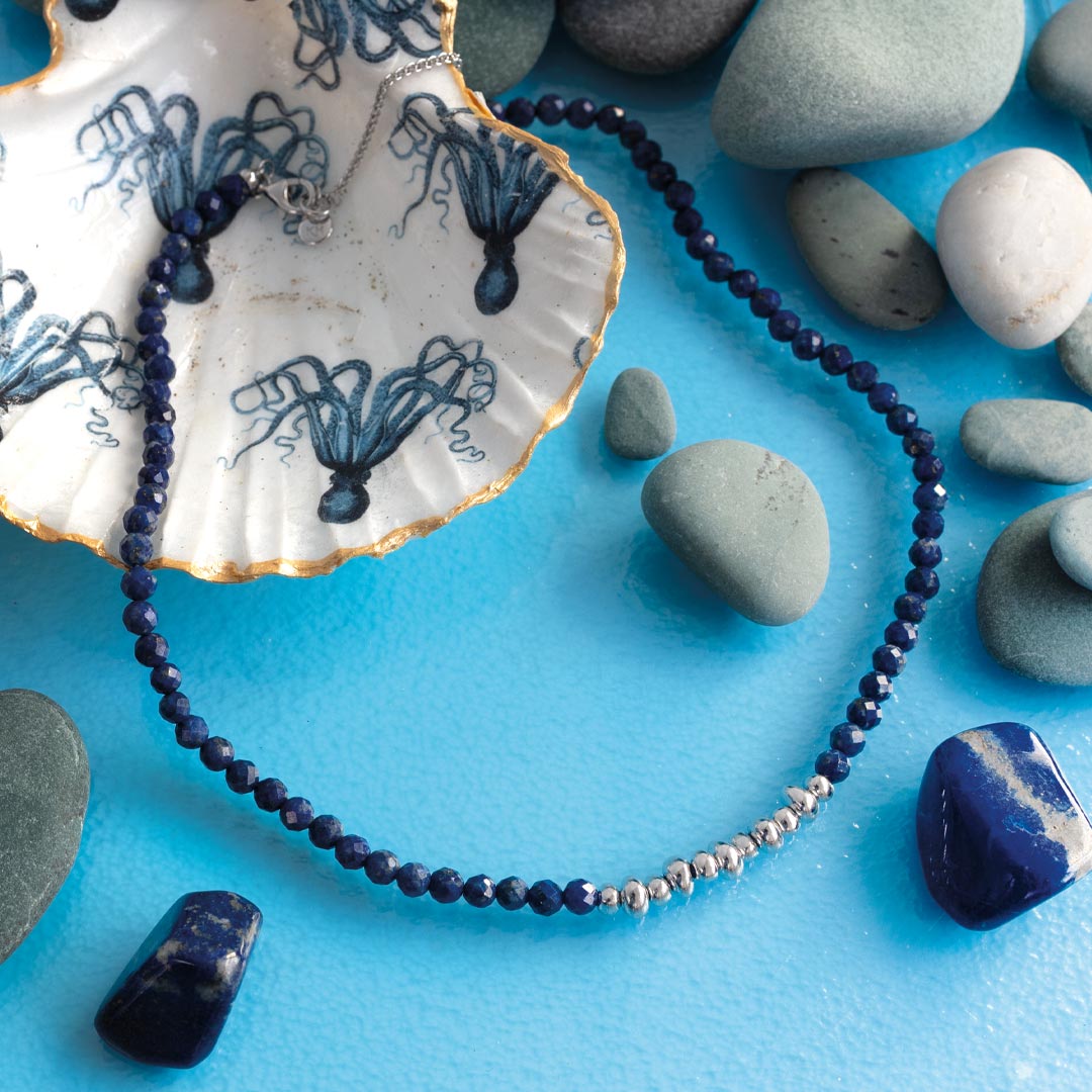 Kit Heath - Coast Tumble Azure Lapis Lazuli Gemstone Beaded Necklace - Silver