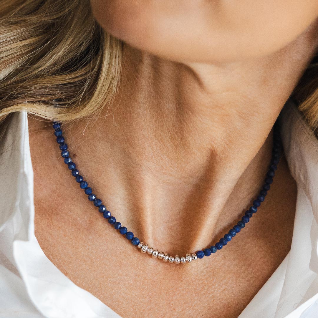 Kit Heath - Coast Tumble Azure Lapis Lazuli Gemstone Beaded Necklace - Silver