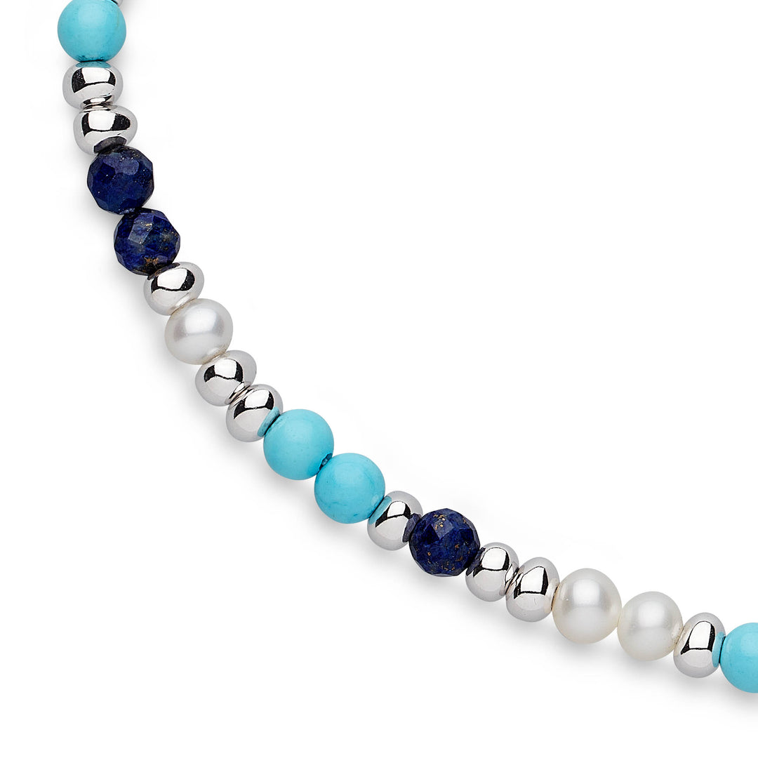 Kit Heath - Coast Tumble Azure Multi Gemstone Beaded Necklace - Silver