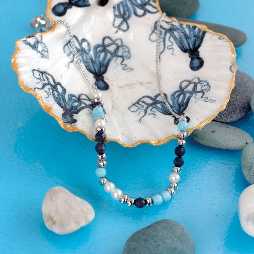 Kit Heath - Coast Tumble Azure Multi Gemstone Beaded Necklace - Silver