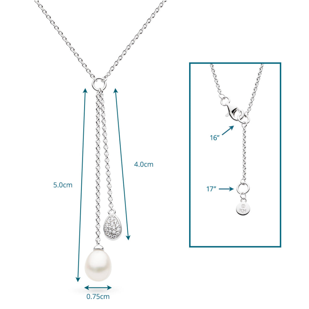 Kit Heath - Coast Pebble Glisten Pavé & Pearl Lariat Style Necklace - Silver
