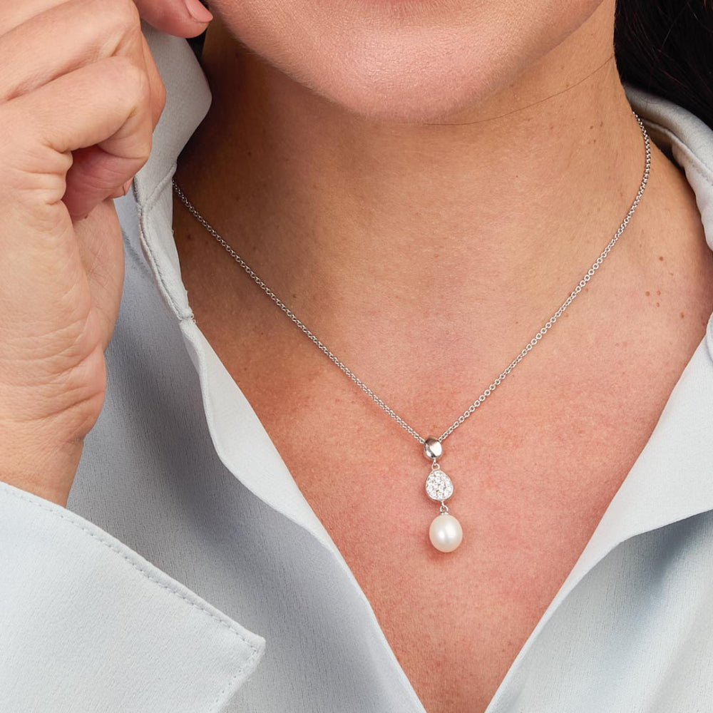 Kit Heath - Coast Pebble Glisten Pavé & Pearl Necklace - Silver