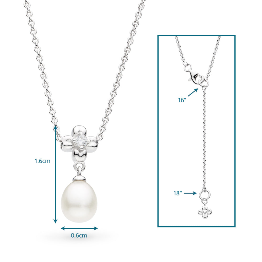 Kit Heath - Blossom Flyte Honey Flower Pearl Necklace - Silver