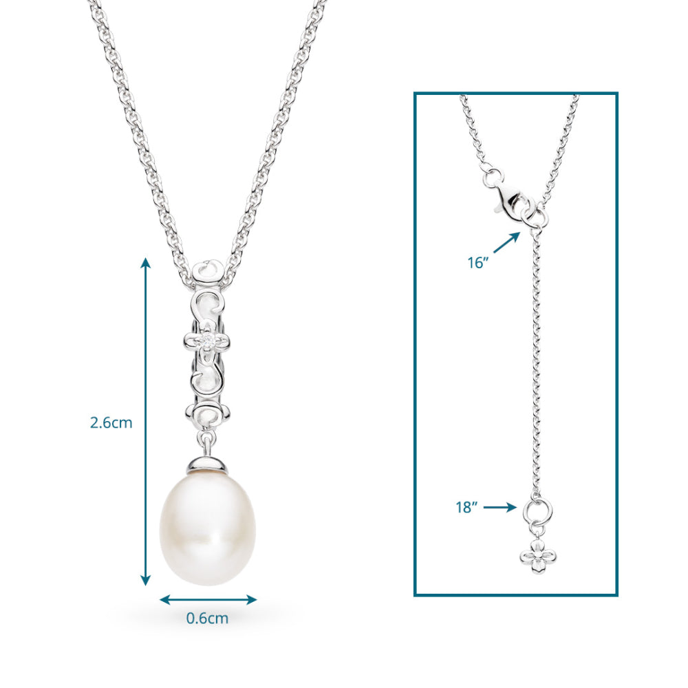 Kit Heath - Blossom Flyte Honey Flower Oval Pearl Necklace - Silver
