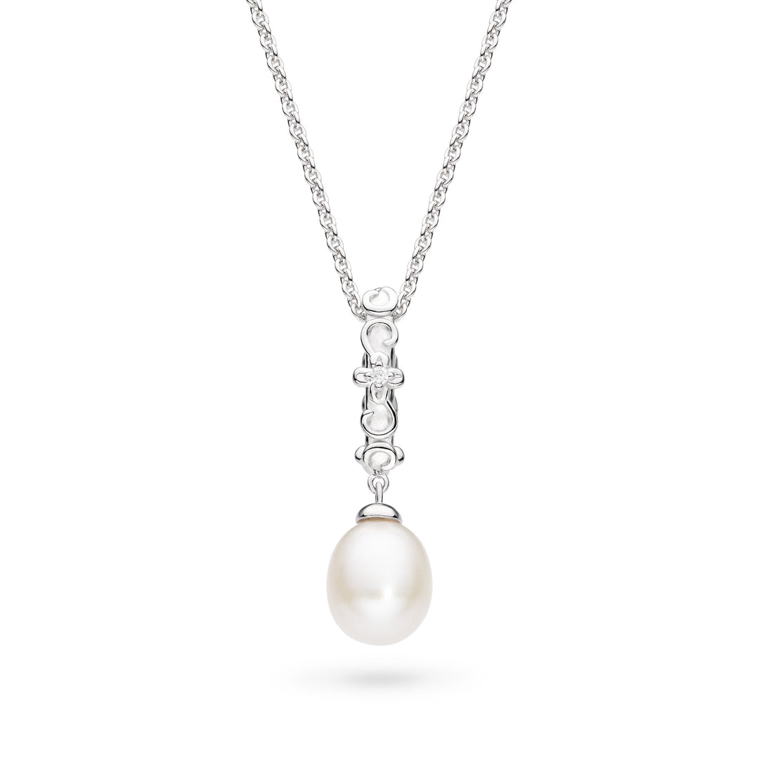 Kit Heath - Blossom Flyte Honey Flower Oval Pearl Necklace - Silver