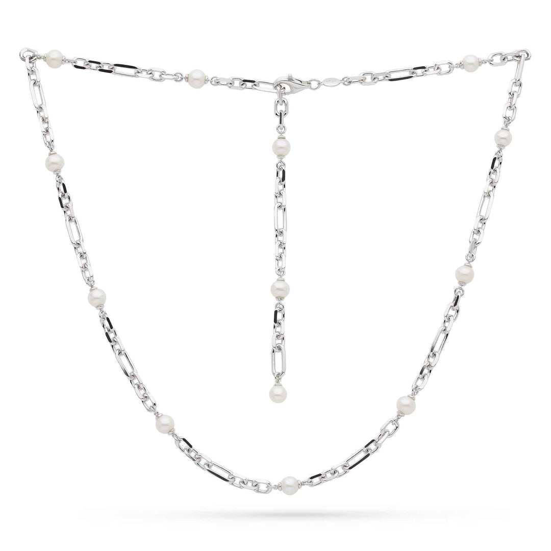 Kit Heath - Revival Figaro Pearl Chain Link Multi Wear Station Necklace - Silver