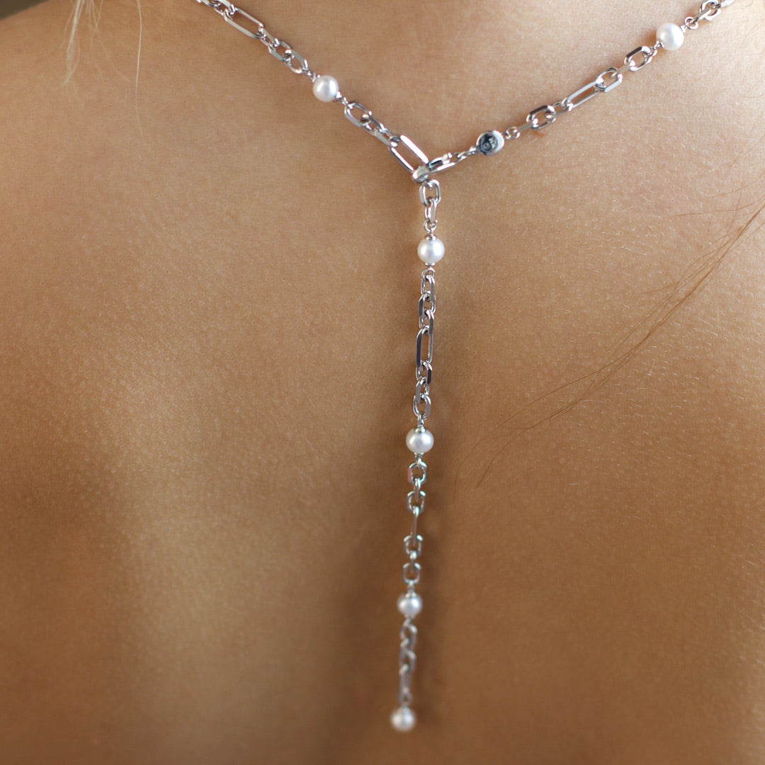 Kit Heath - Revival Figaro Pearl Chain Link Multi Wear Station Necklace - Silver