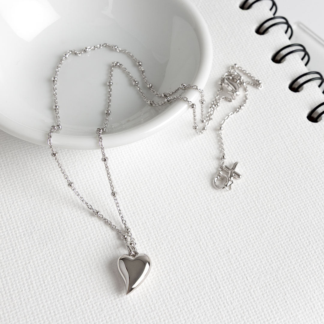 Kit Heath - Desire Kiss Midi Heart Ball Chain Necklace - Silver