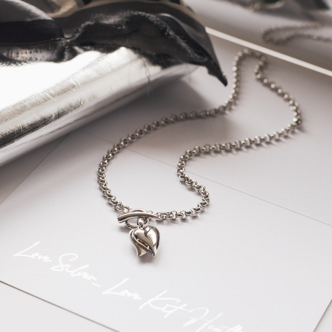 Kit Heath - Desire Love Duet Heart T-Bar Necklace - Silver