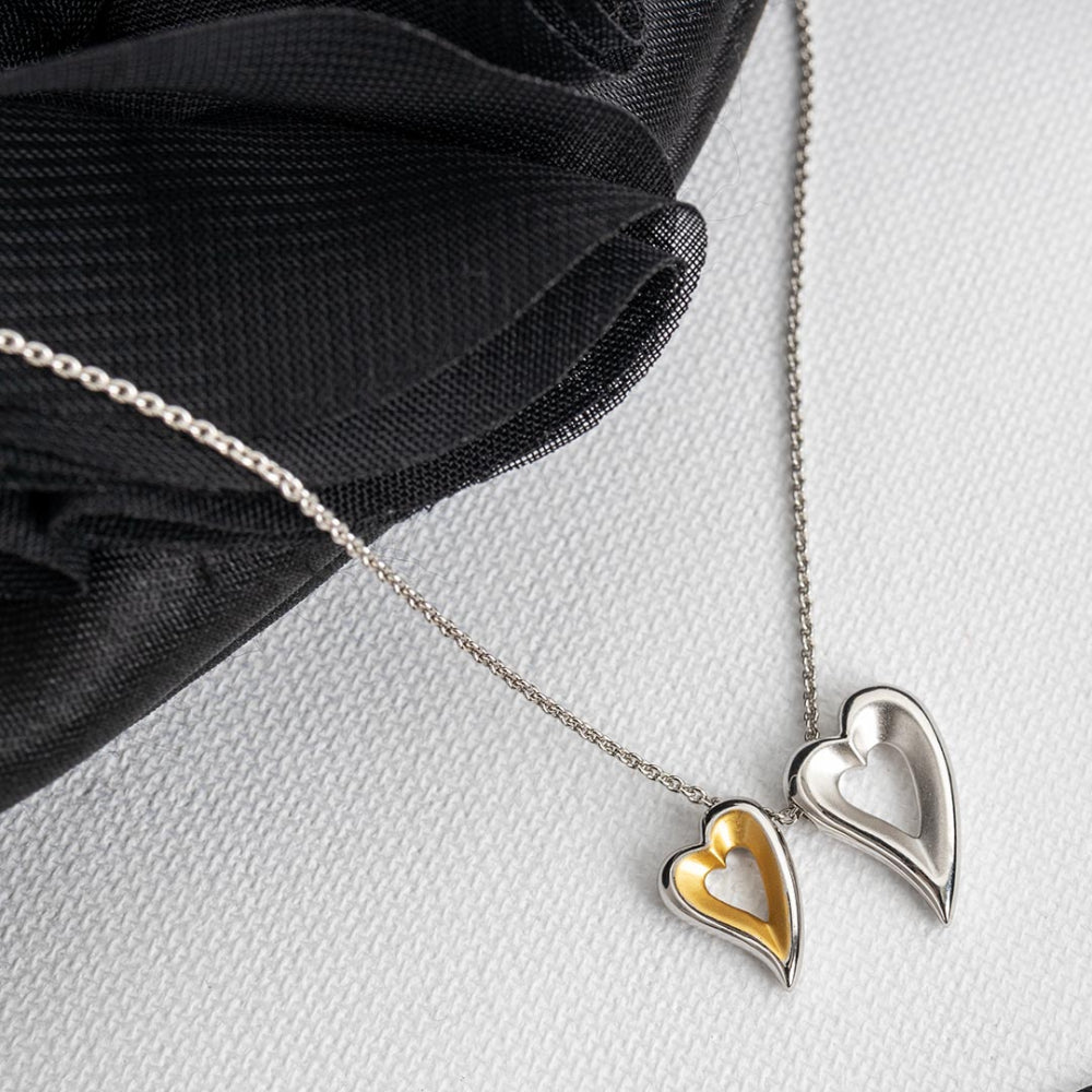 Kit Heath - Desire Love Story Tender Together Golden Twinned Heart Necklace - Silver