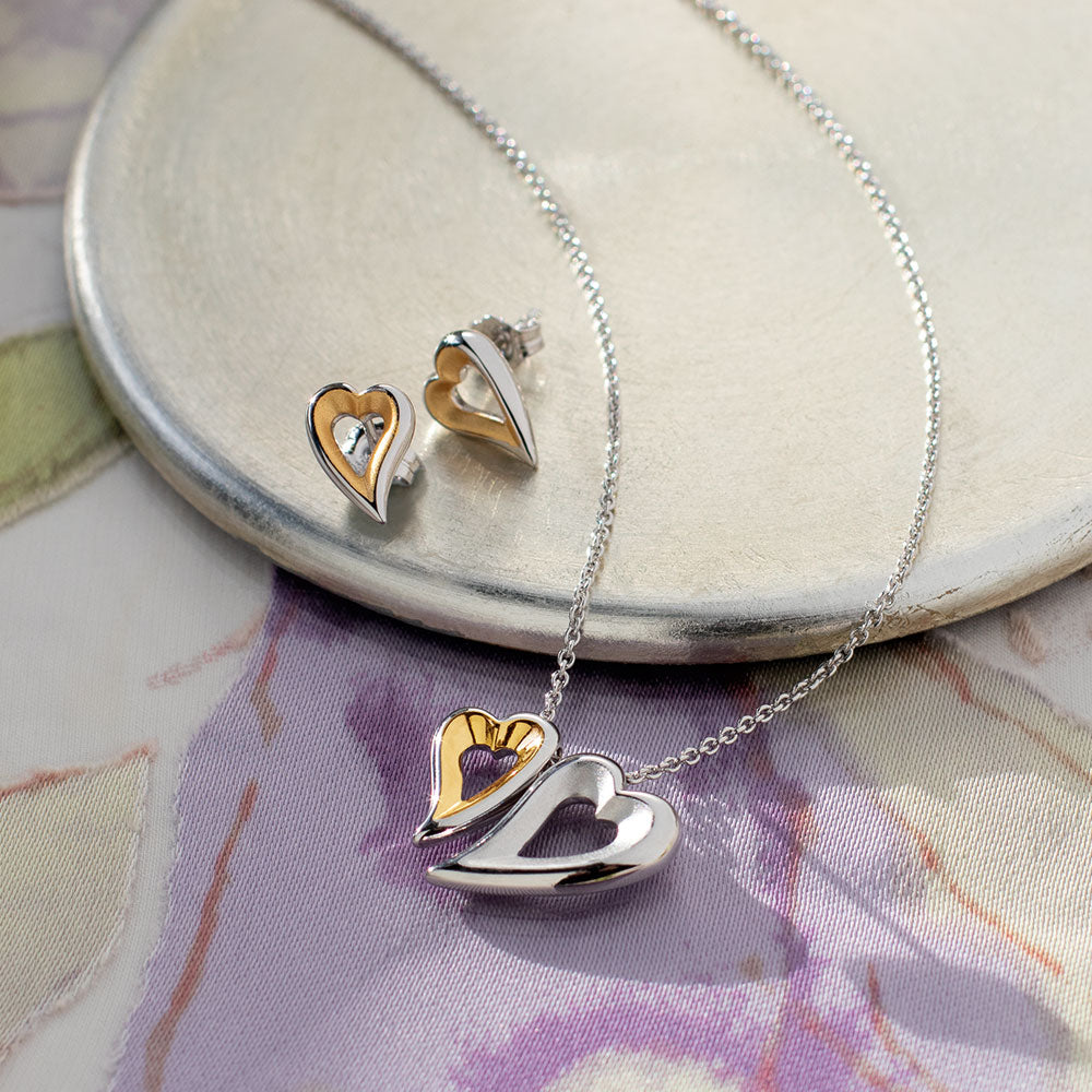Kit Heath - Desire Love Story Tender Together Golden Twinned Heart Necklace - Silver