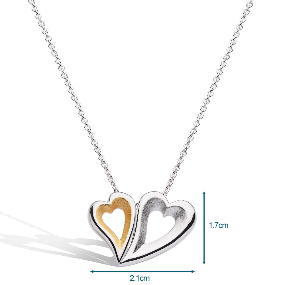 Kit Heath - Desire Love Story Tender Together Golden Twinned Heart Necklace - Silver