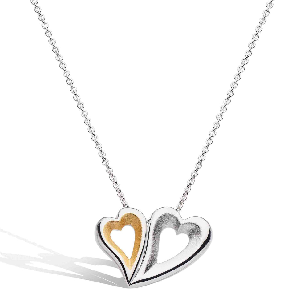 Kit Heath - Desire Love Story Tender Together Golden Twinned Heart Necklace - Silver